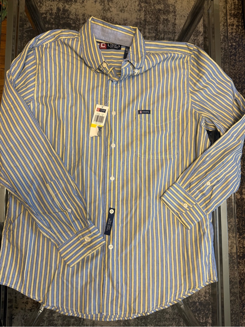 NWT Chaps Men's Blue and Yellow Stripe Button-Down Shirt